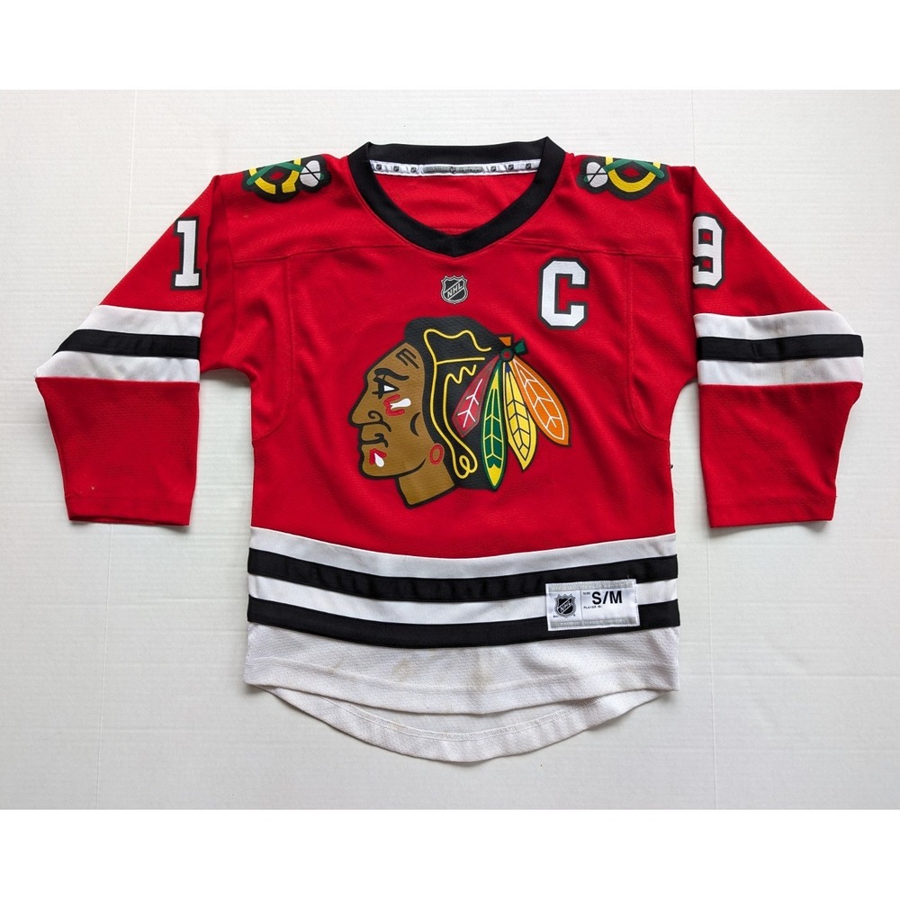 READ YOUTH S/M Jonathan Toews Chicago Blackhawks‎ Jersey NHL *STAINS